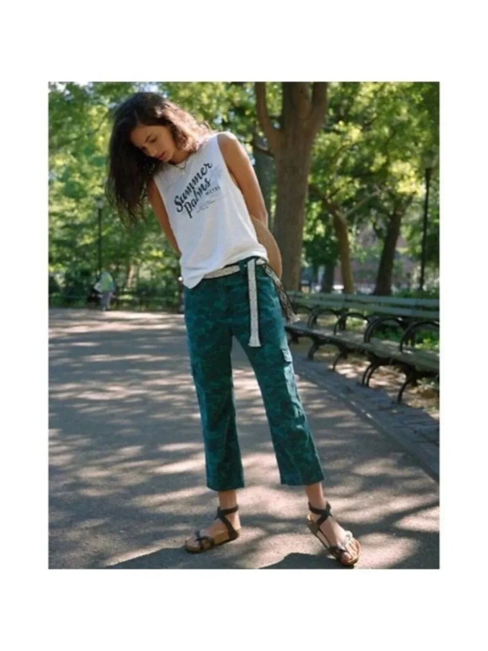 Anthropologie Austin Cargo Trousers Pants Camo Dark Turquoise Size 27 - Picture 1 of 16